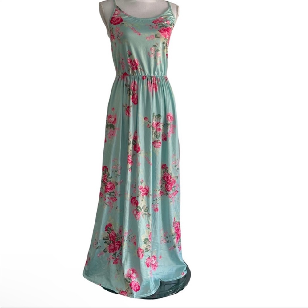 Beautiful Turquoise Dress with Flowers Size L